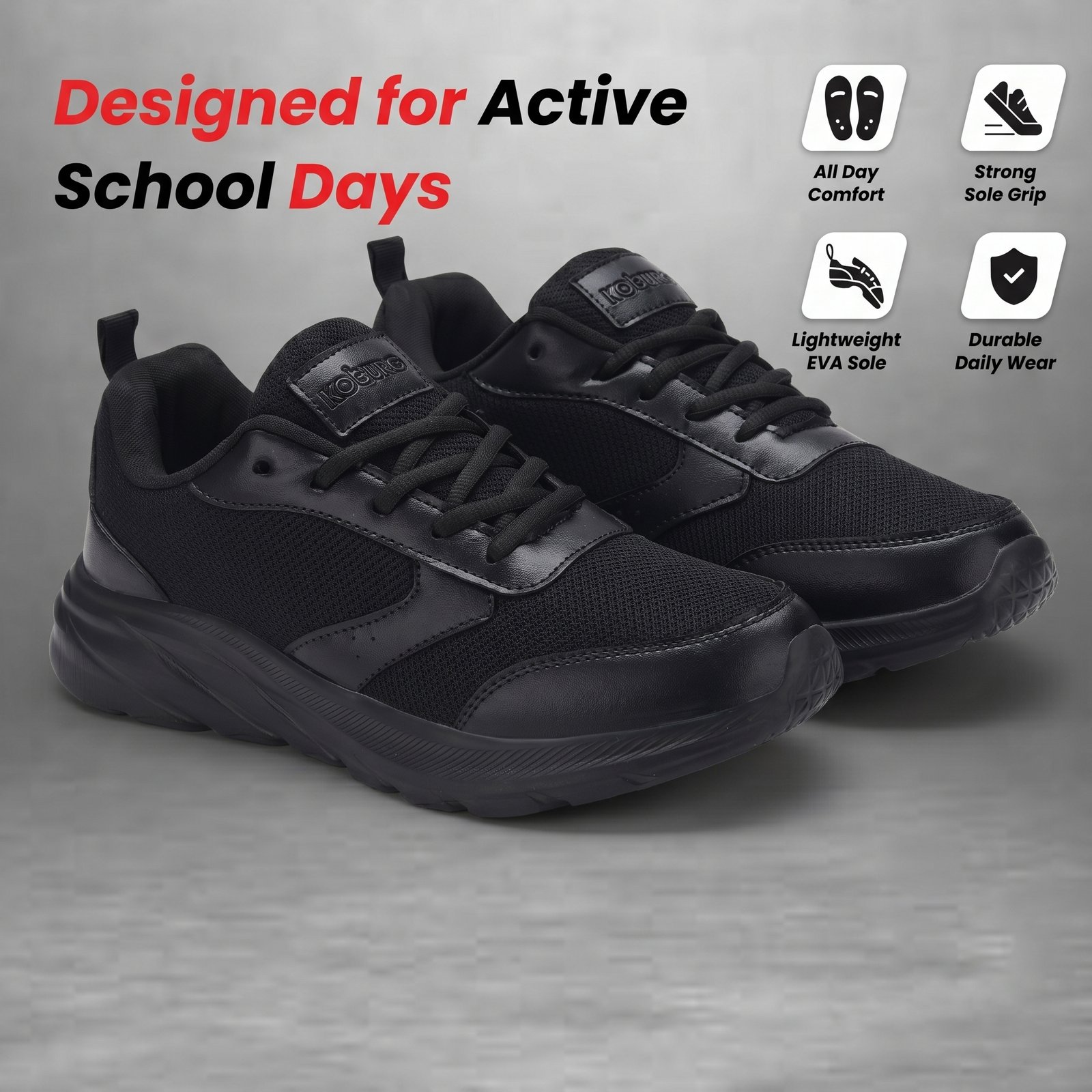 Genex School Shoes for Kids (Black, 15-16 Years) - Image 11