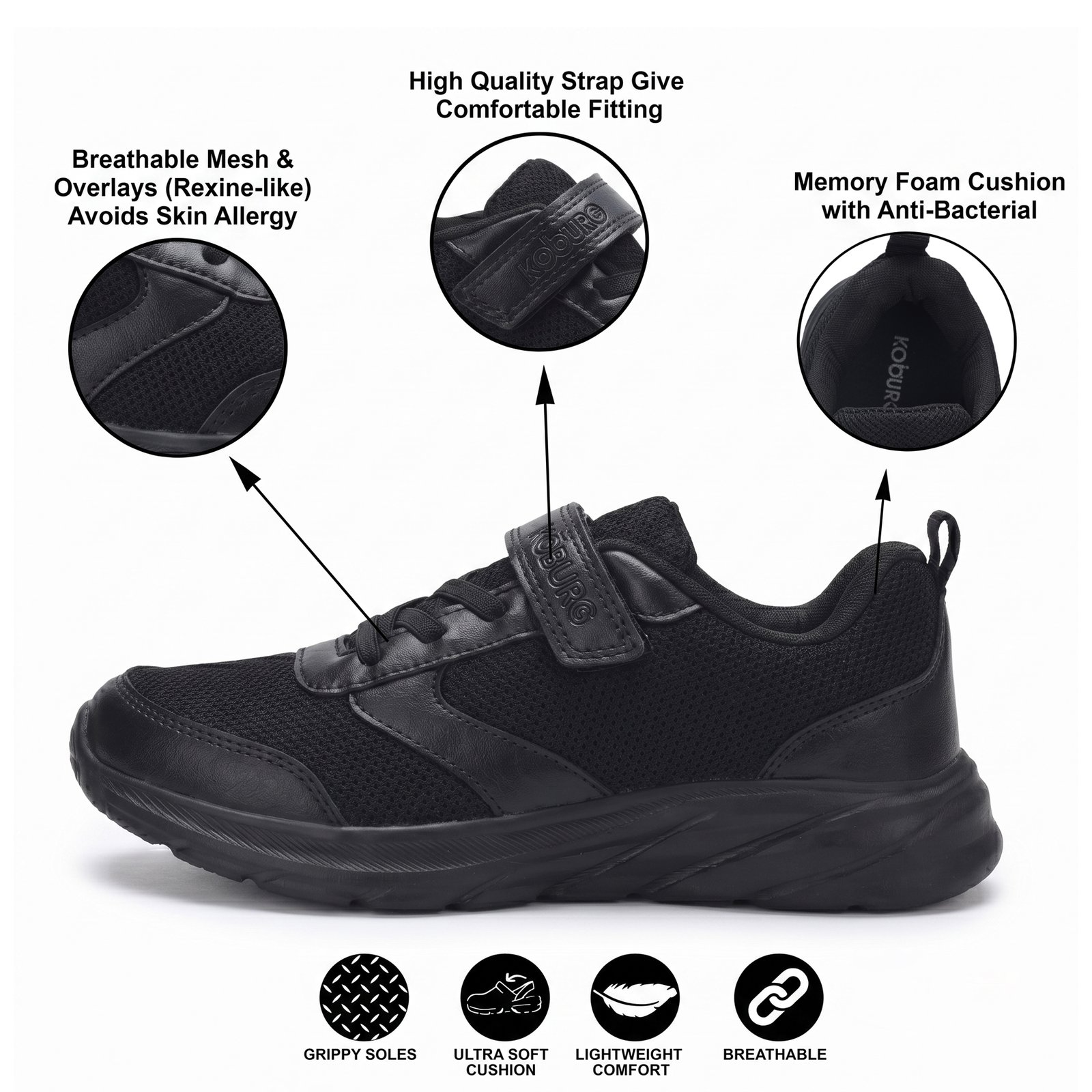 Genex School Shoes for Kids (Black, 11-12 Years) - Image 12
