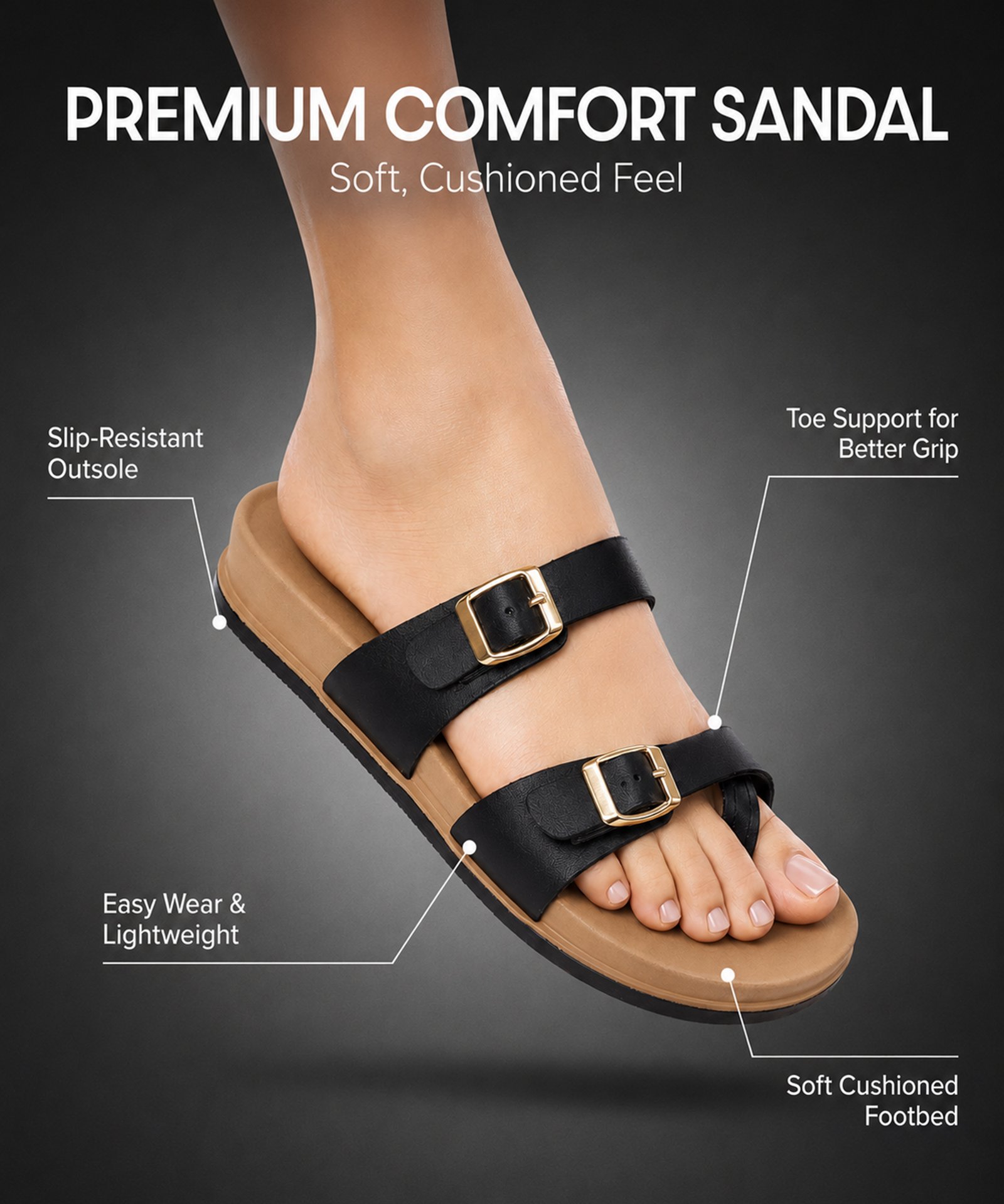 Sia Sandal for Women (Black Tan) - Image 4