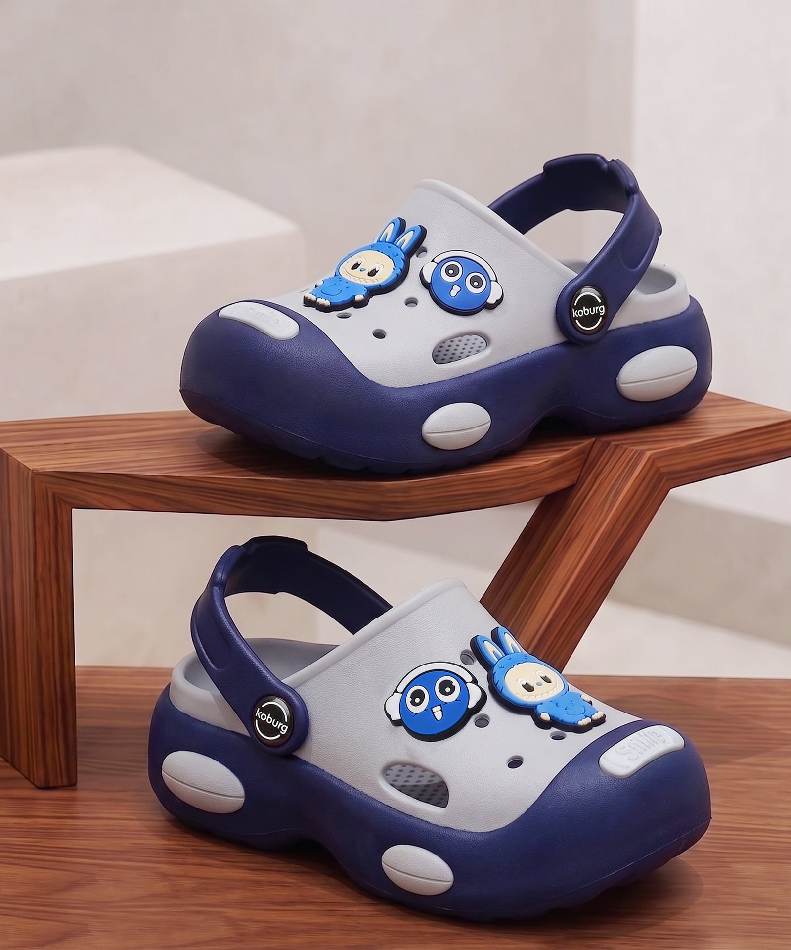 Koburg First Smile Kids Casual Clogs (Navy Blue Grey)