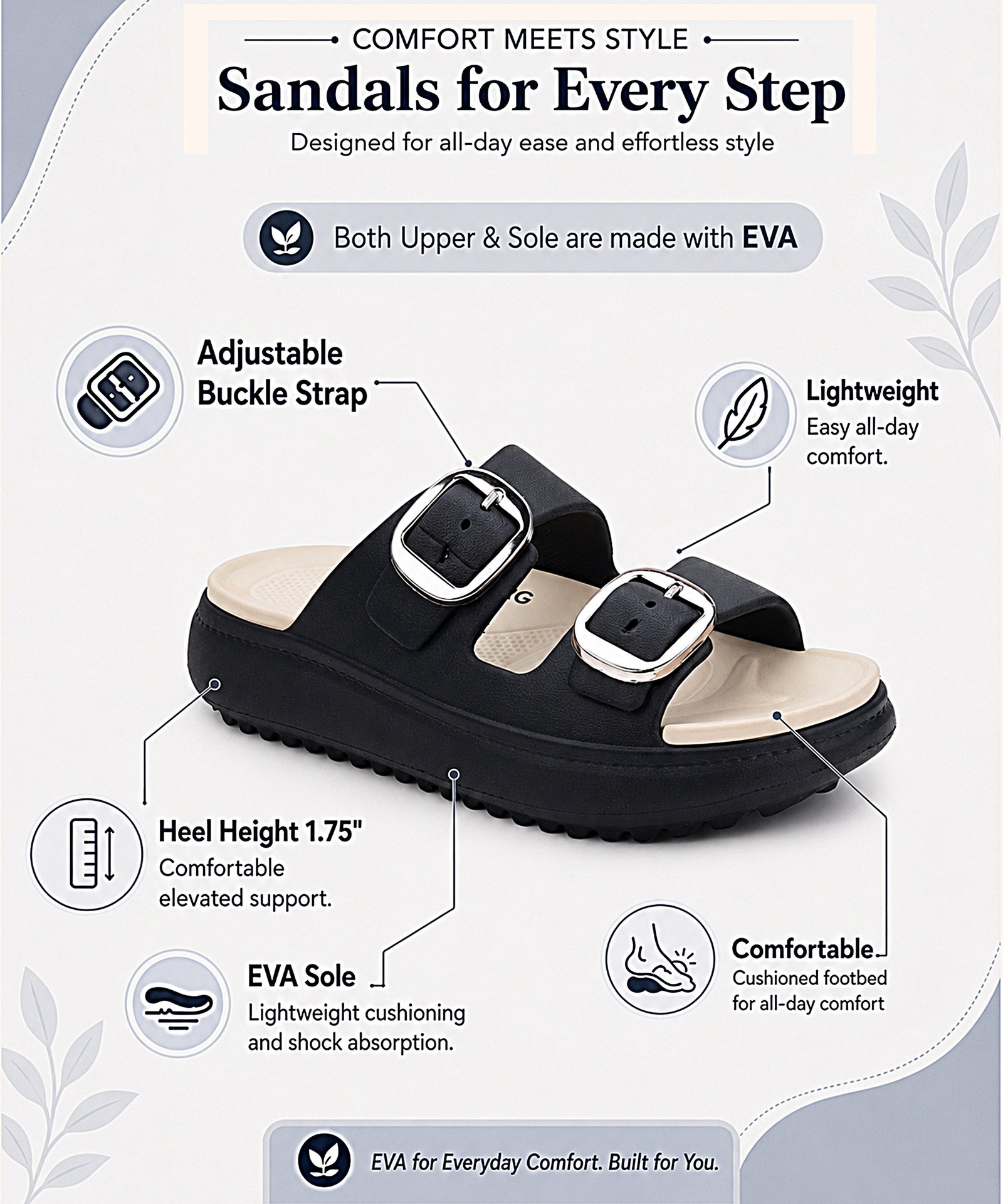 Daisy Sandals for Women (Black Beige) - Image 5