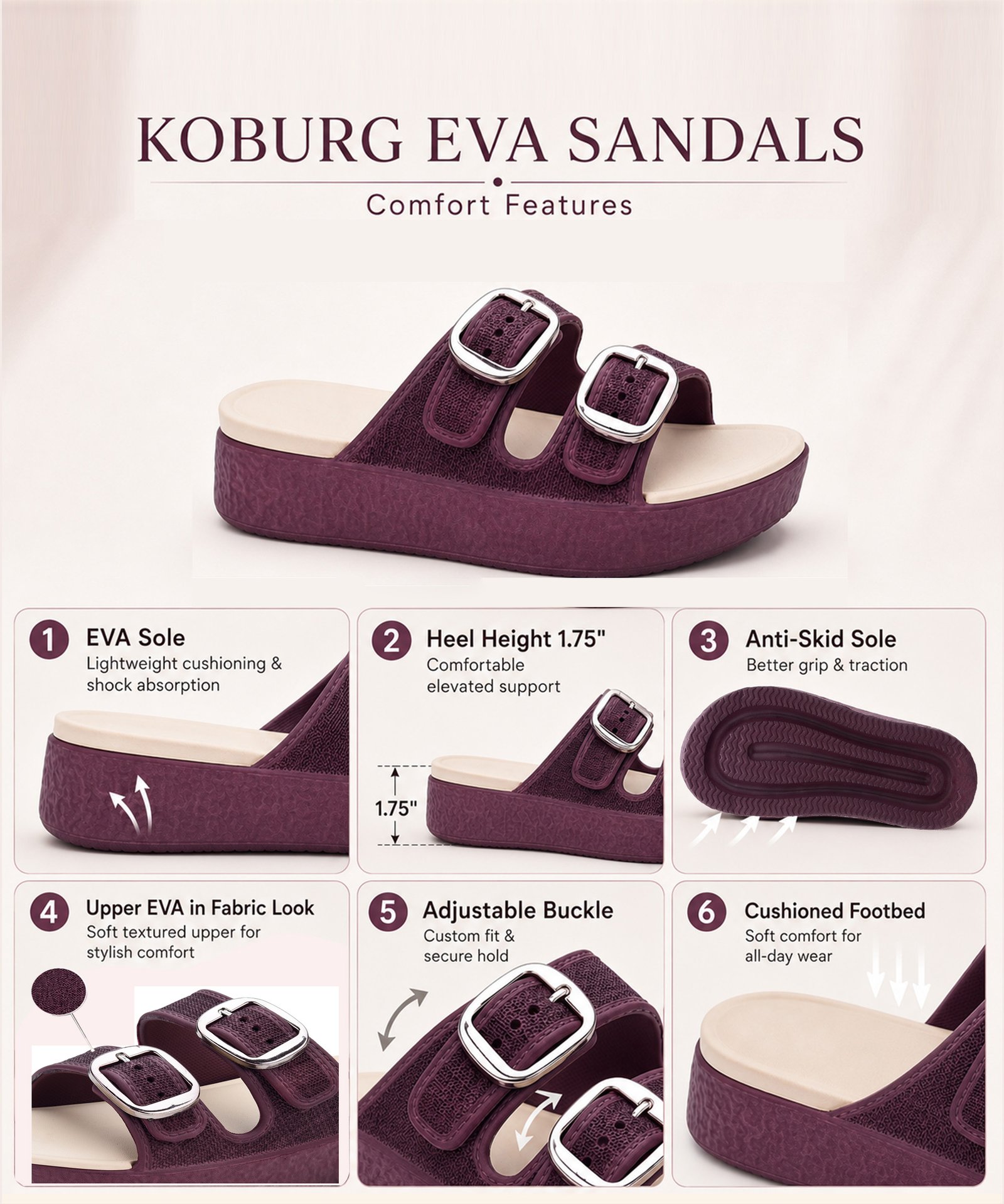 Aura Sandals for Women (Wine Beige) - Image 5
