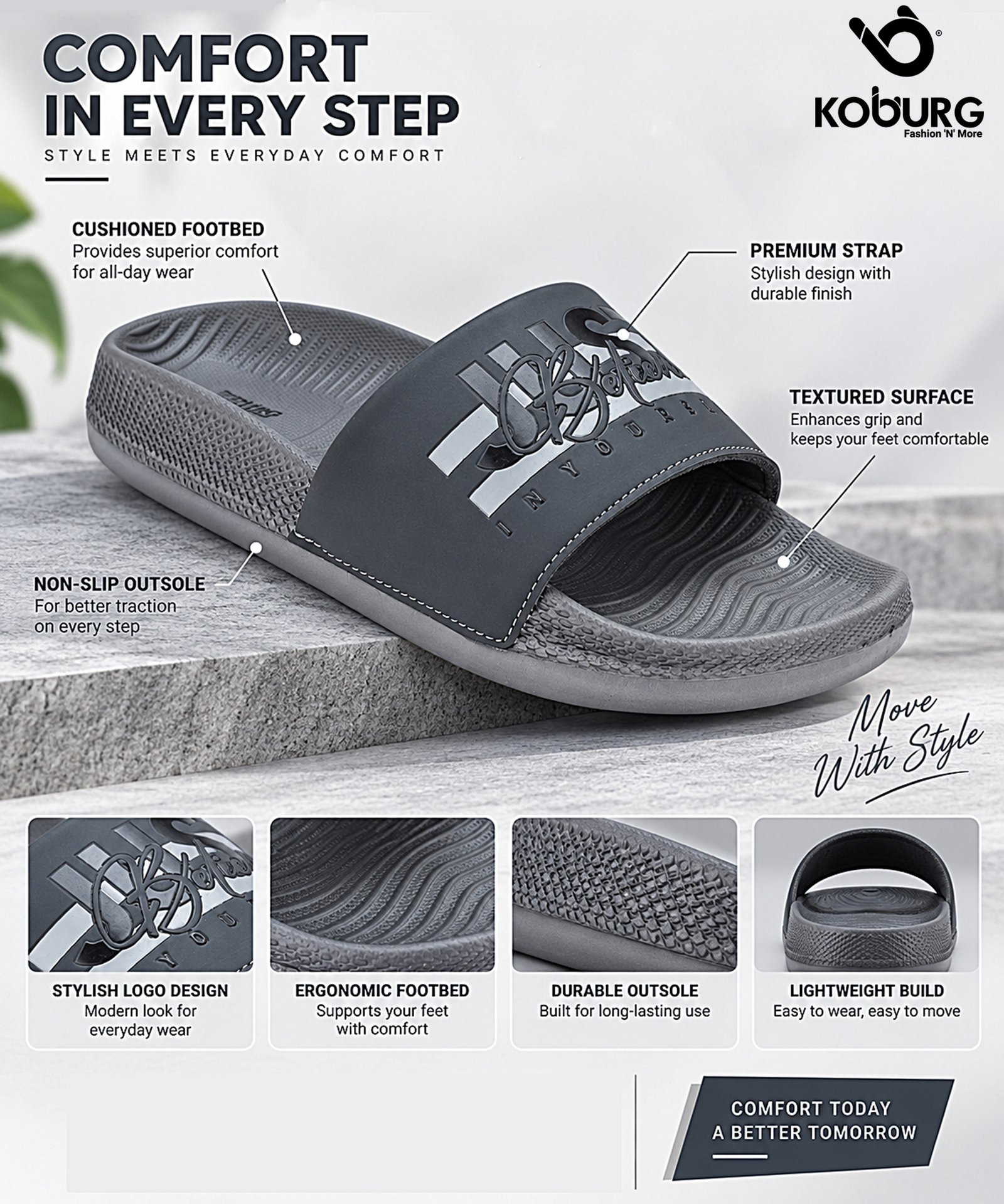 Koburg Elite Slide for Men (Grey) - Image 4
