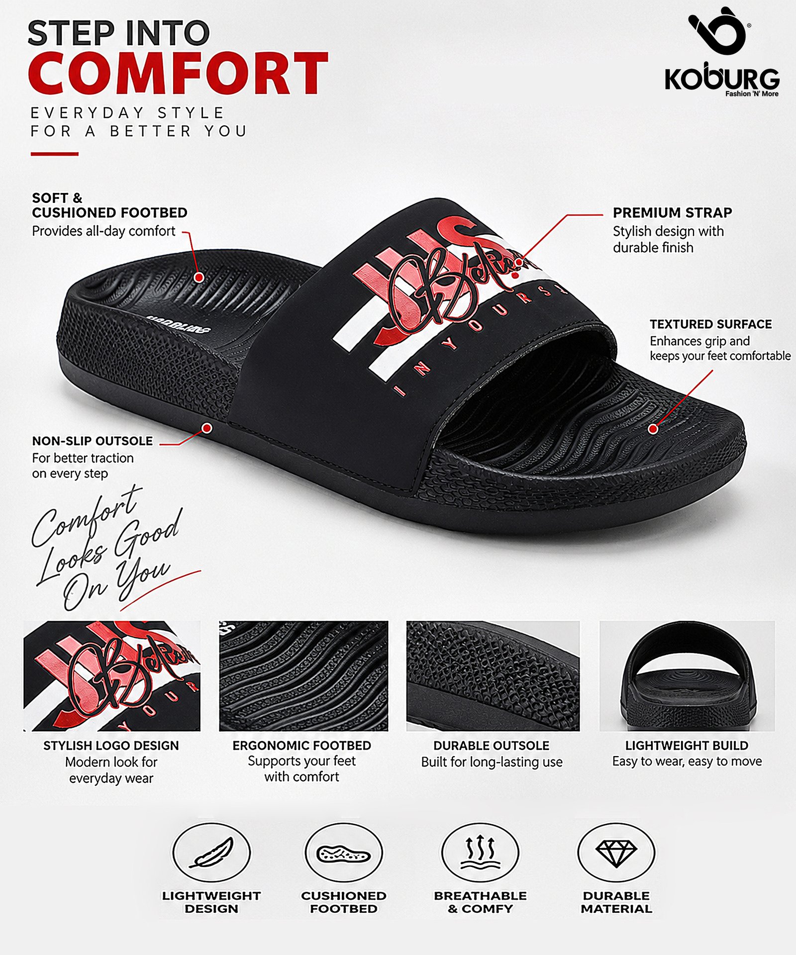 Koburg Elite Slide for Men (Black) - Image 4
