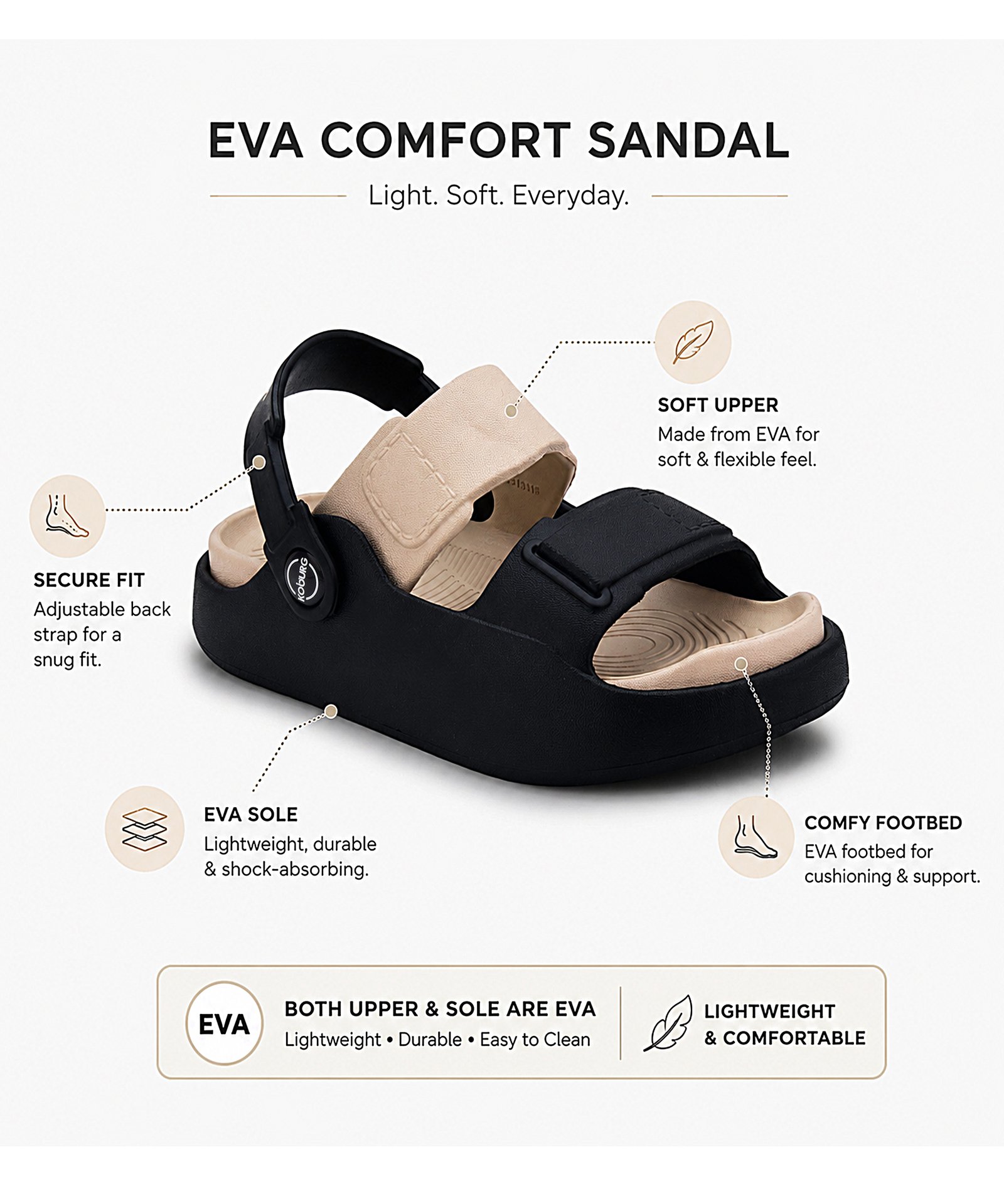 Koburg FunLite Kids Sandals (Black Beige) - Image 4