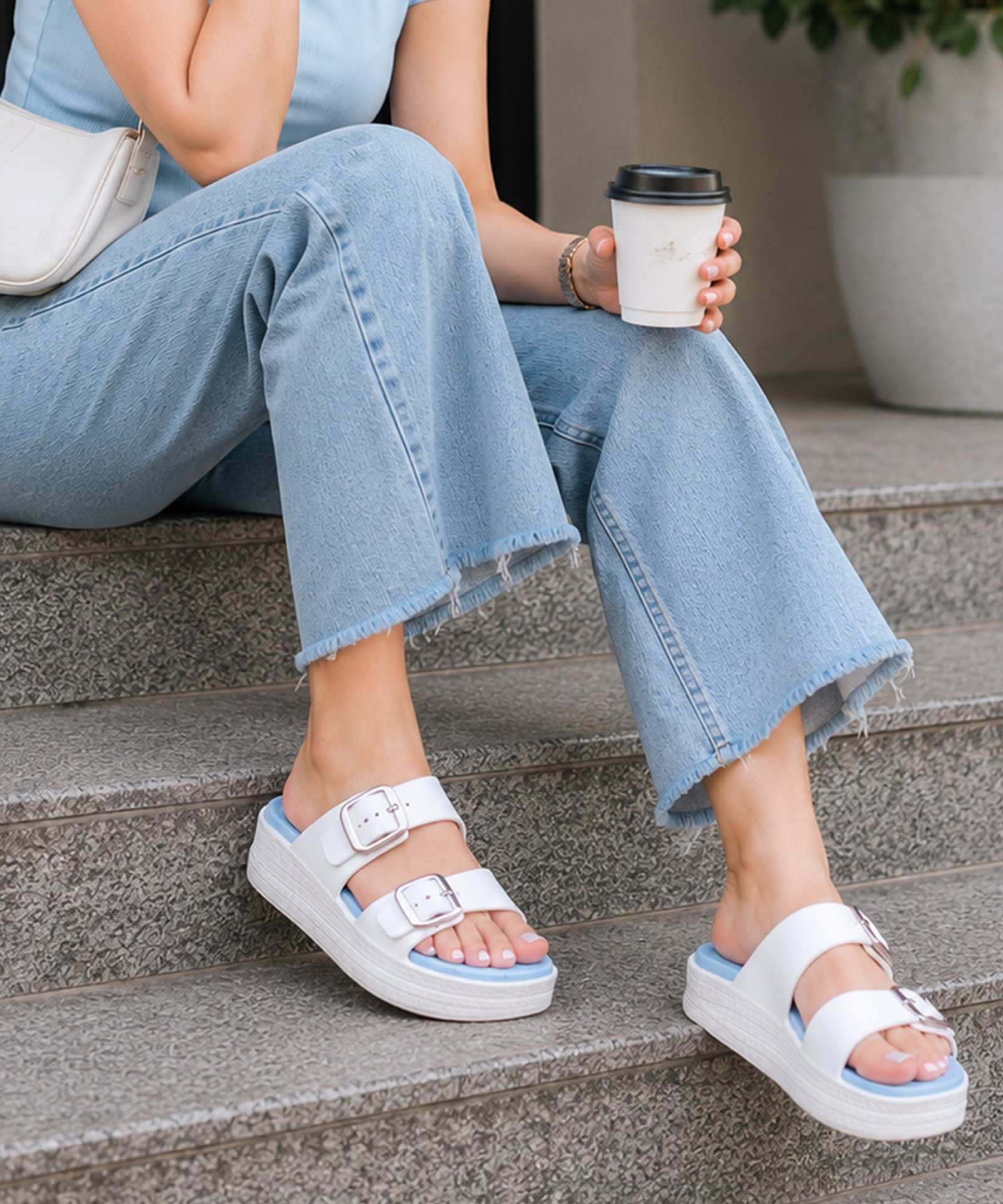 Diva Sandals for Women (White Skyblue) - Image 3