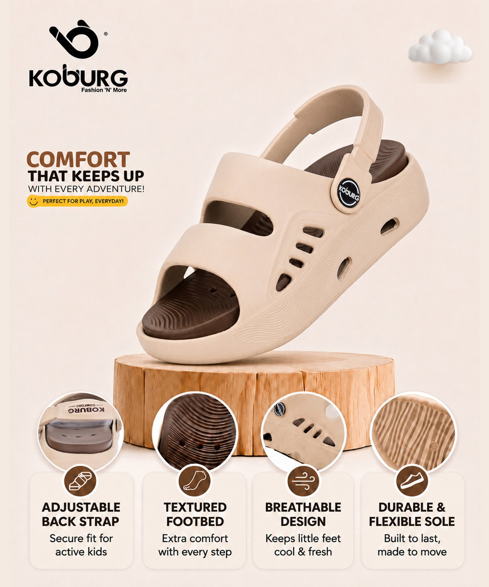 Koburg Boca Kids Sandals (Beige Brown) - Image 4