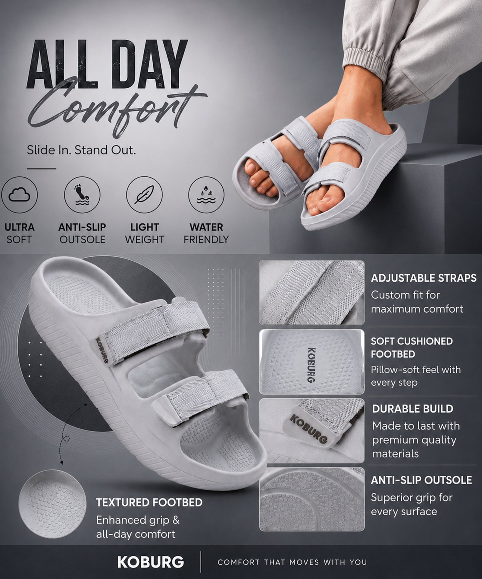 Nexa Pro Sandals for Men (Light Grey) - Image 5