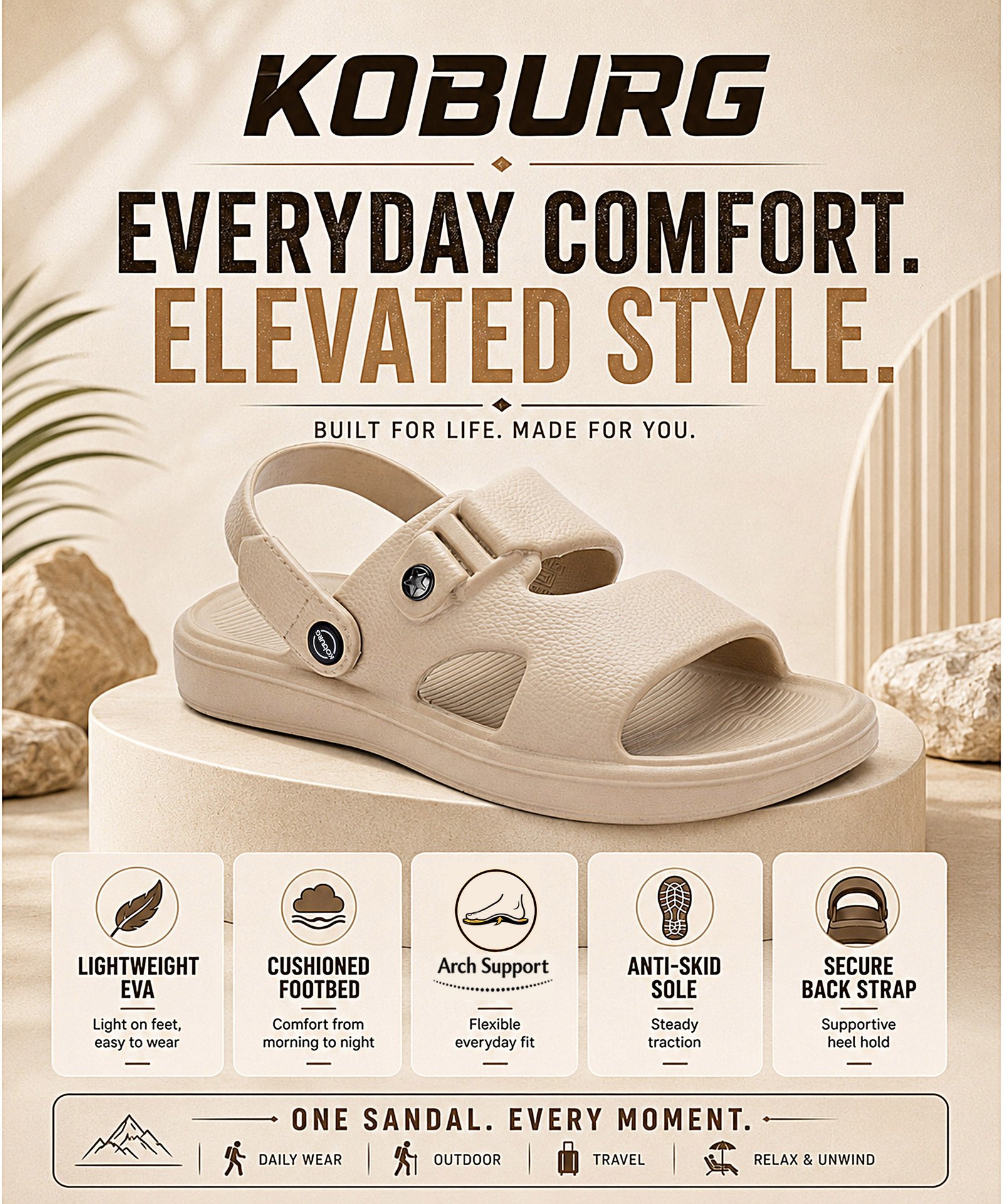 Vista Sandals for Men (Beige) - Image 5